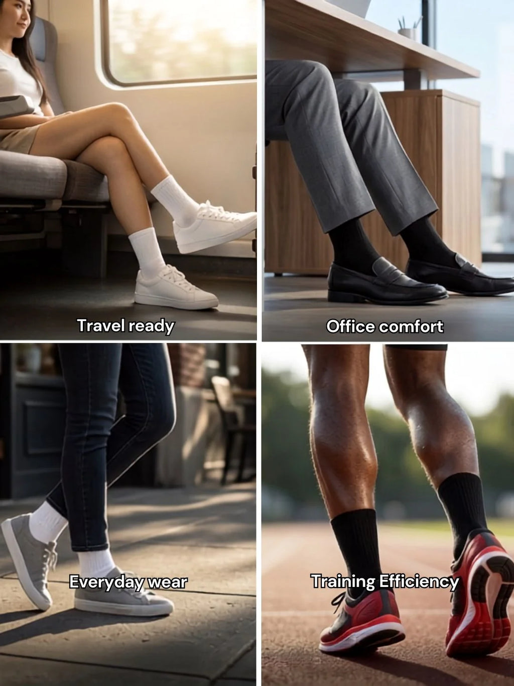 Air Garb Black Crew Length Cushioned Socks, Cotton Blend
